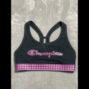 Champion Double Dry Racerback Keyhole Houndstooth Purple Sports Bra Size L